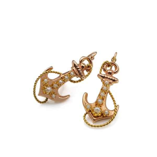 15ct Yellow Gold Antique Anchor Earrings