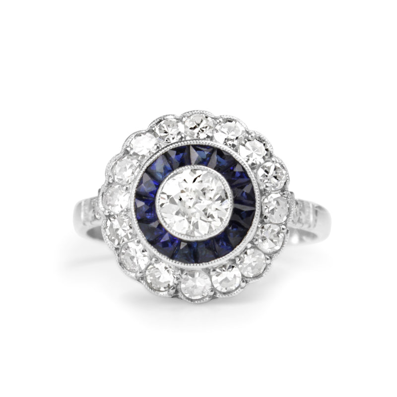 Platinum Art Deco Sapphire and Diamond Target Ring BURLINGTON