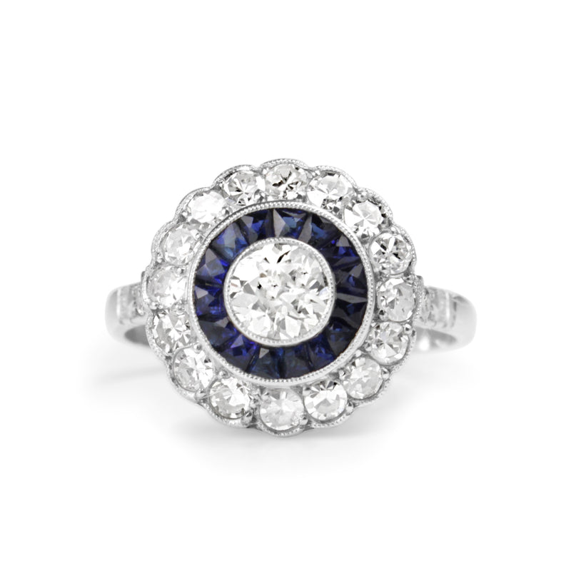 Platinum Art Deco Sapphire and Diamond Target Ring