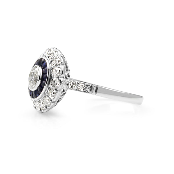 Platinum Art Deco Sapphire and Diamond Target Ring