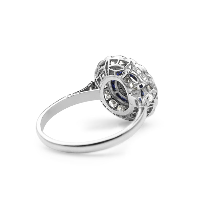 Platinum Art Deco Sapphire and Diamond Target Ring