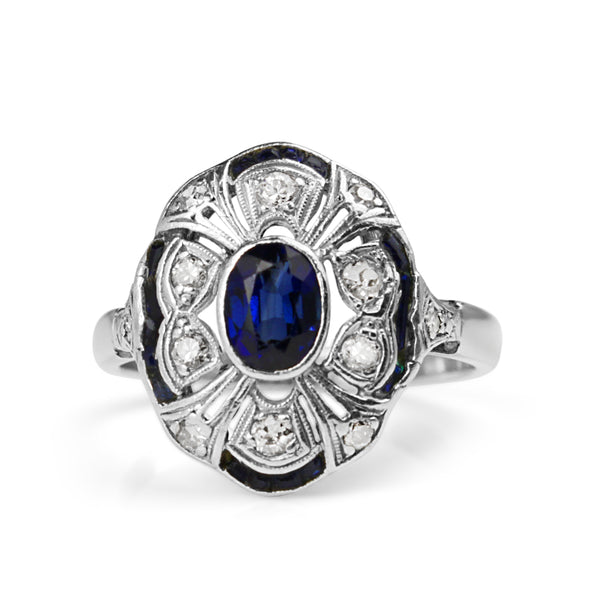 14ct White Gold Art Deco Sapphire and Diamond Ring