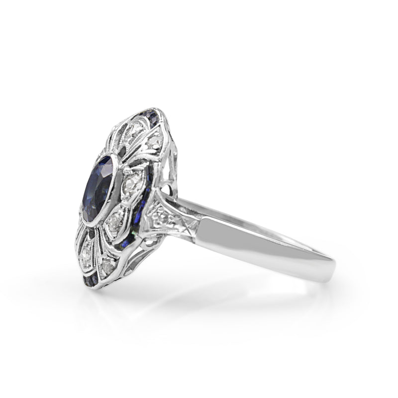 14ct White Gold Art Deco Sapphire and Diamond Ring