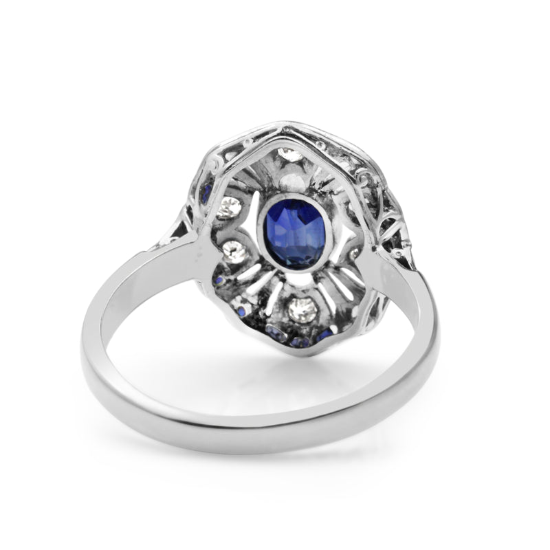 14ct White Gold Art Deco Sapphire and Diamond Ring