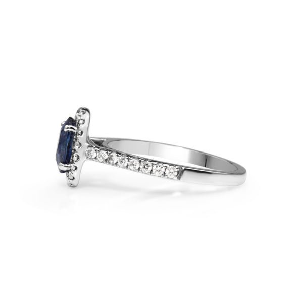 18ct White Gold Sapphire and Diamond Halo Ring