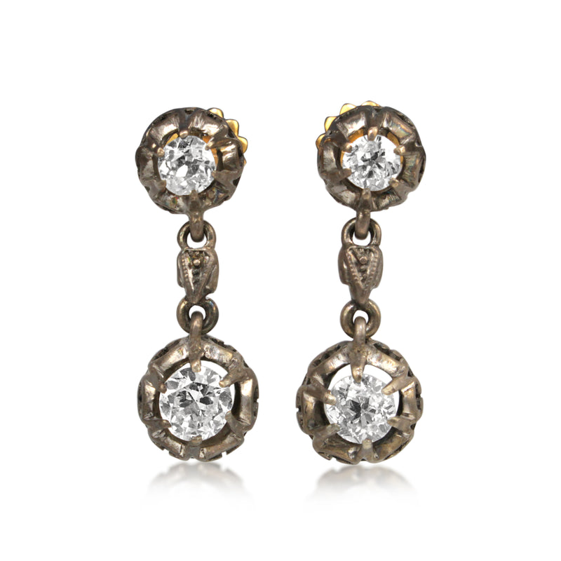 18ct Yellow and White Gold Antique Old Cut Diamond Earrings