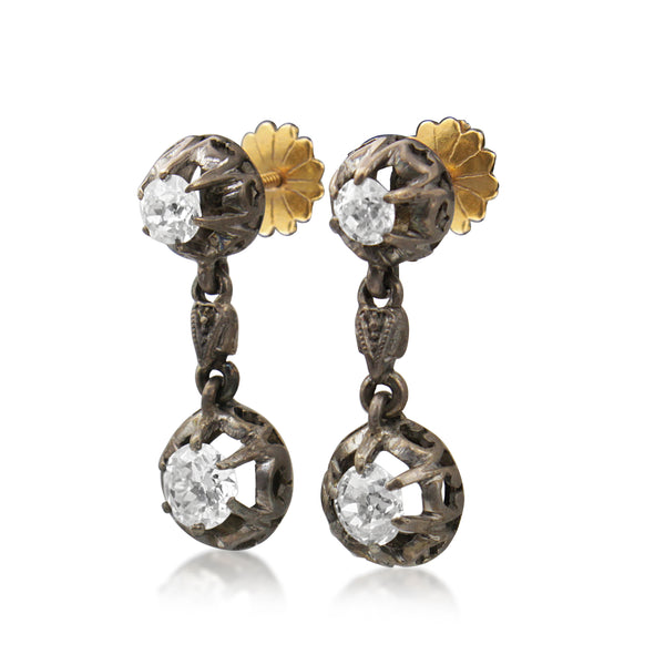 18ct Yellow and White Gold Antique Old Cut Diamond Earrings