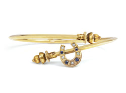 9ct Yellow Gold Antique Sapphire and Pearl Horse Shoe Bangle
