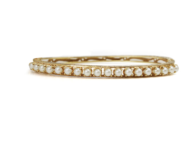 14ct Yellow Gold Antique Pearl Bangle