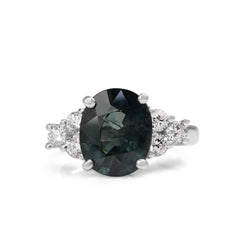 18ct White Gold Teal Sapphire and Diamond Ring