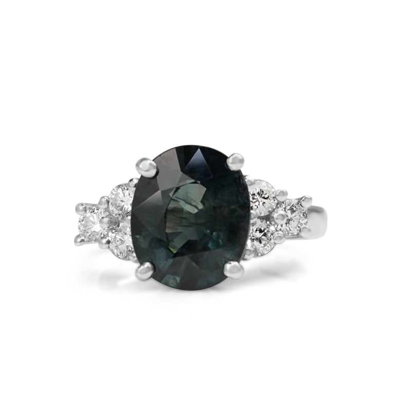 18ct White Gold Teal Sapphire and Diamond Ring