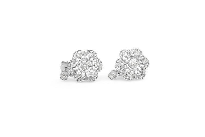 18ct White Gold Deco Style Diamond Drop Earrings