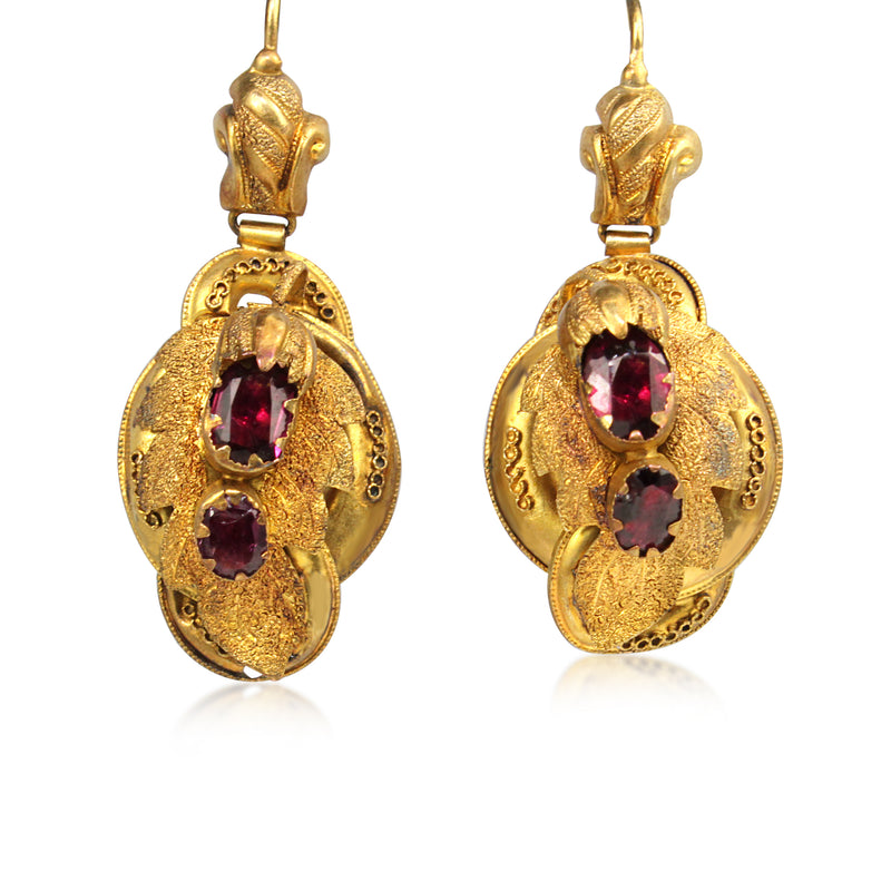 15ct Yellow Gold Antique Georgian Garnet Earrings