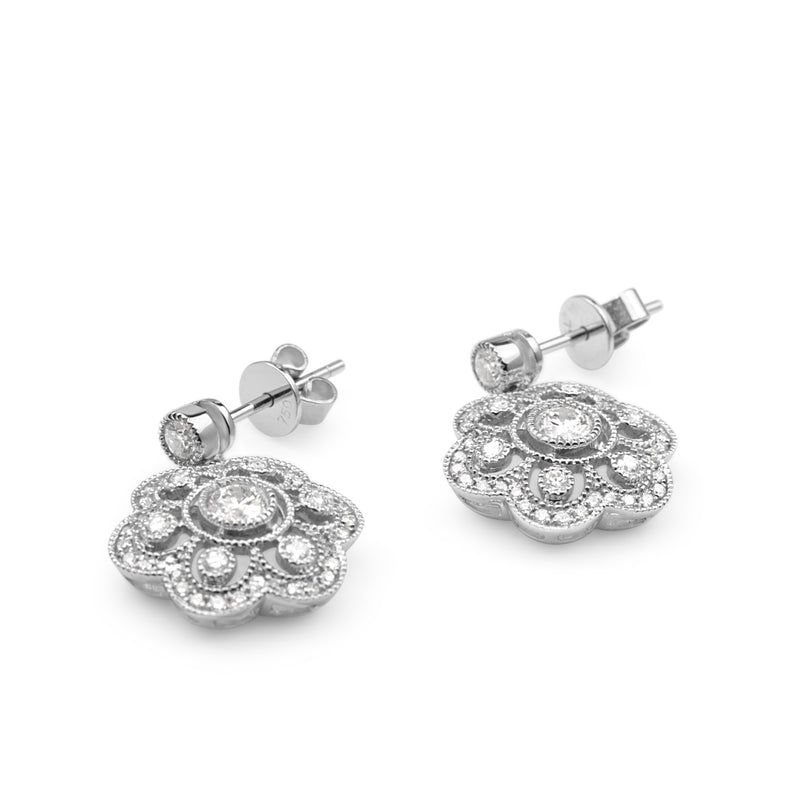 18ct White Gold Deco Style Diamond Drop Earrings