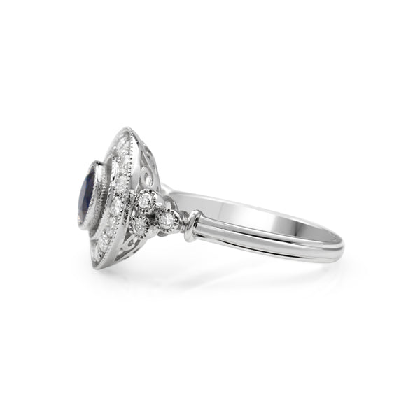 18ct White Gold Deco Style Sapphire and Diamond Ring