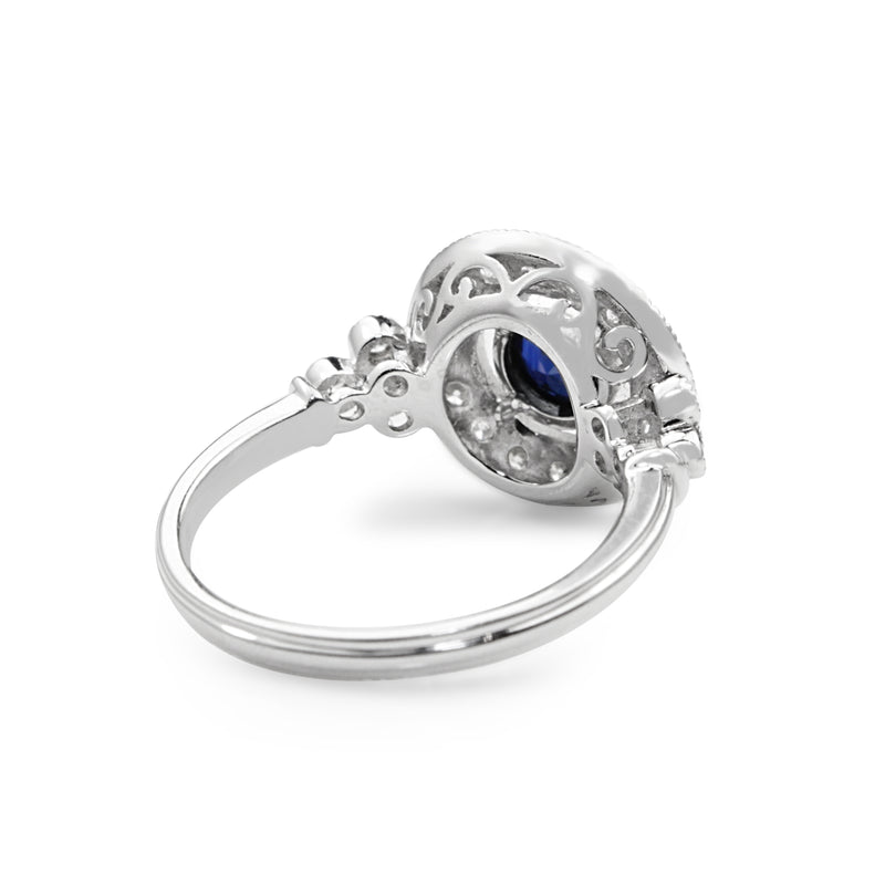 18ct White Gold Deco Style Sapphire and Diamond Ring