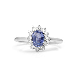 18ct White Gold Sapphire and Diamond Halo Ring