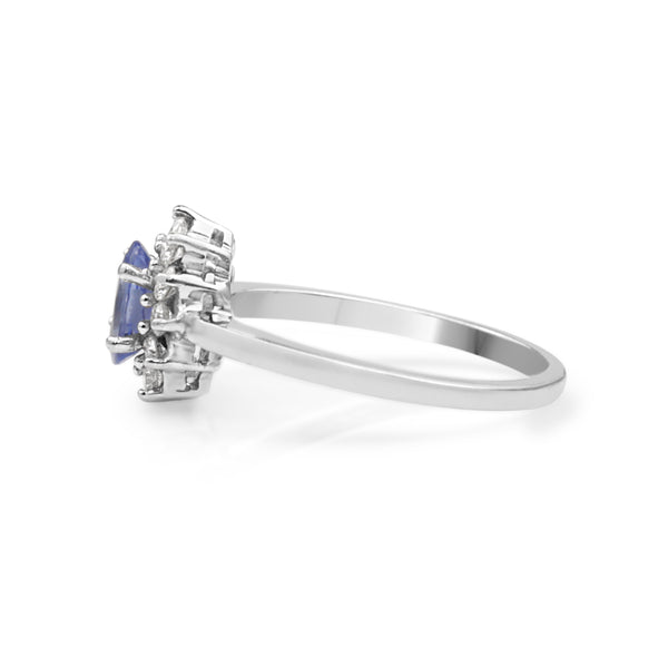 18ct White Gold Sapphire and Diamond Halo Ring