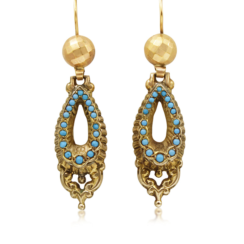 9ct Yellow Gold Antique Turquoise Earrings