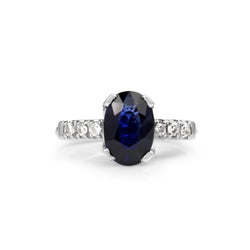 Platinum Vintage Sapphire and Diamond Solitaire Ring