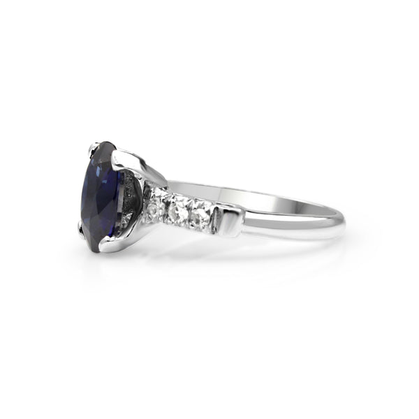 Platinum Vintage Sapphire and Diamond Solitaire Ring