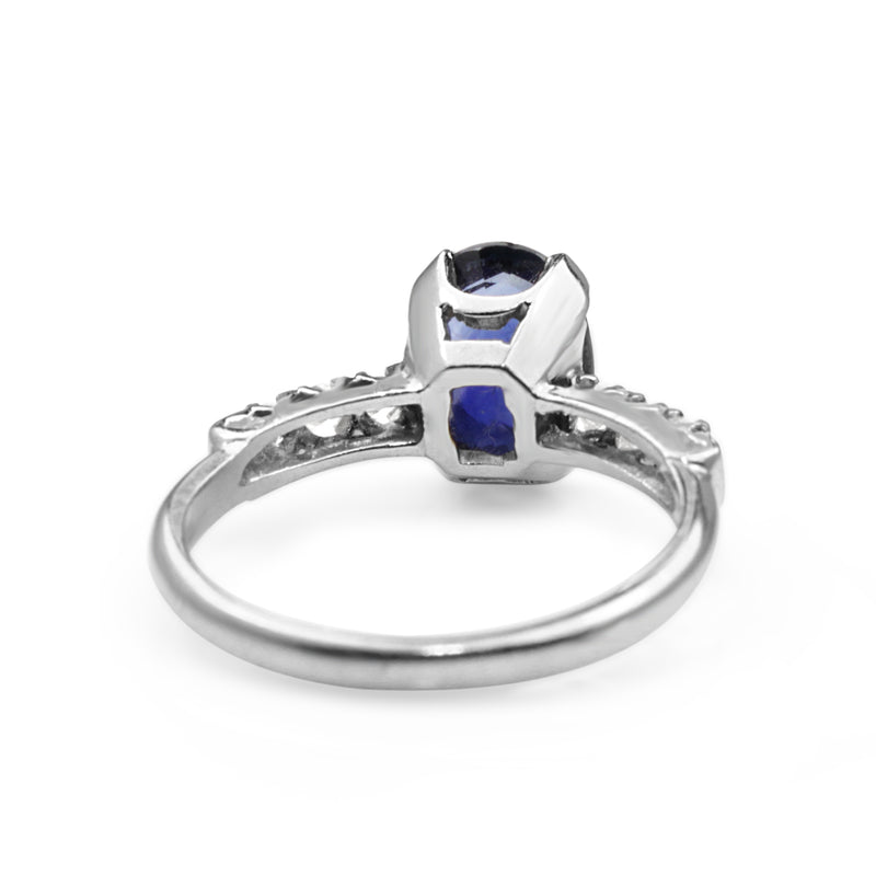 Platinum Vintage Sapphire and Diamond Solitaire Ring