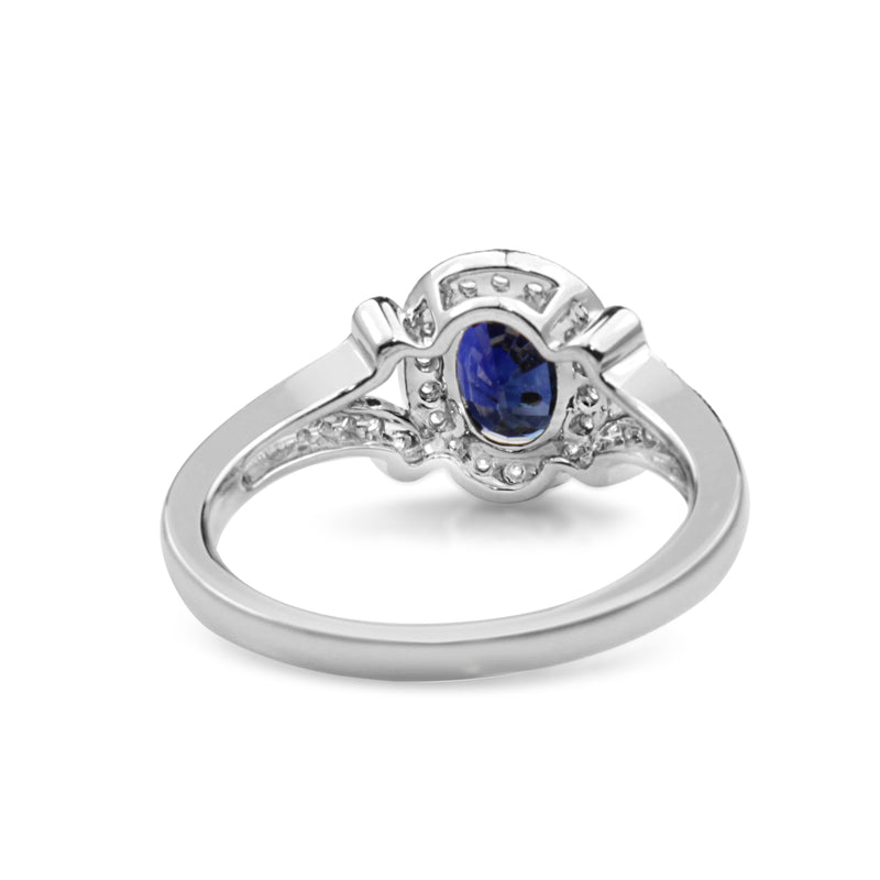 18ct White Gold Vintage Style Sapphire and Diamond Ring