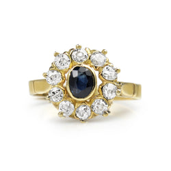 18ct Yellow Gold Antique Sapphire and Diamond Cluster Ring