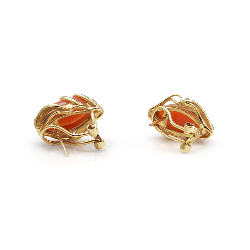 14ct Yellow Gold Coral and Diamond Earrings