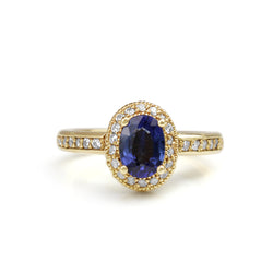14ct Yellow Gold Blue and White Sapphire Halo Ring
