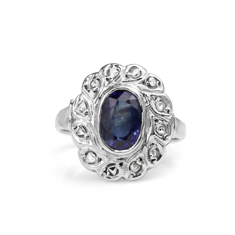 14ct White Gold Antique Sapphire and Diamond Ring