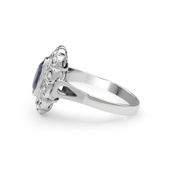 14ct White Gold Antique Sapphire and Diamond Ring