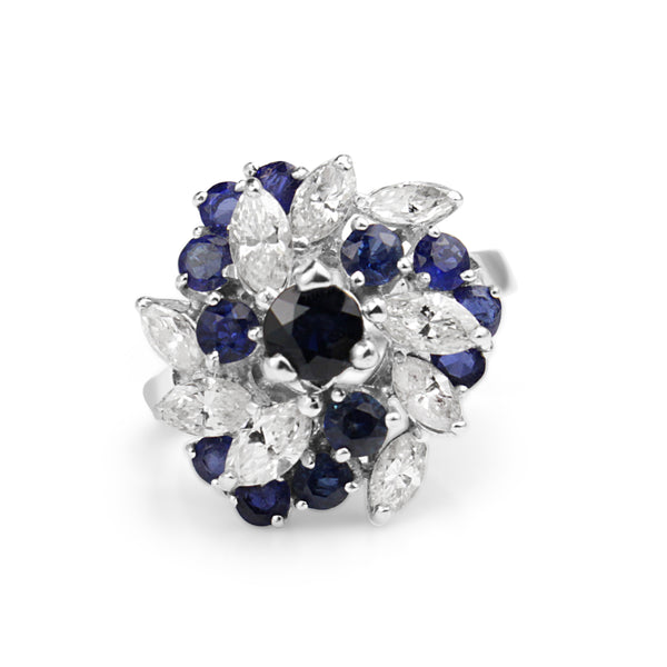 18ct White Gold Sapphire and Diamond Cluster Ring