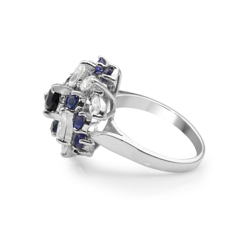 18ct White Gold Sapphire and Diamond Cluster Ring