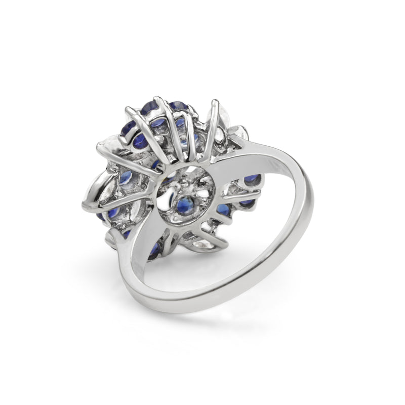 18ct White Gold Sapphire and Diamond Cluster Ring