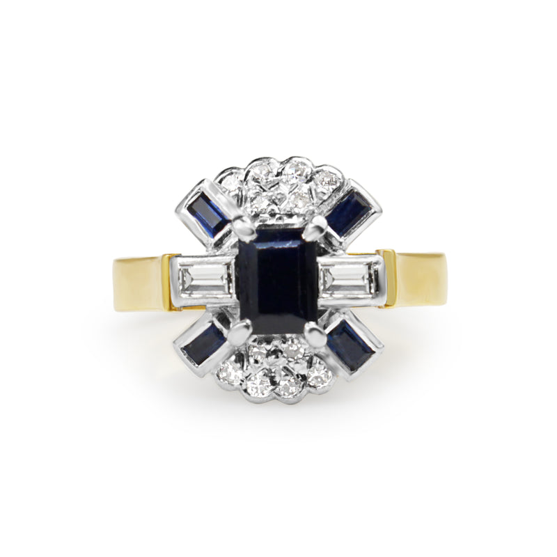 18ct Yellow and White Gold Vintage Sapphire and Diamond Ring