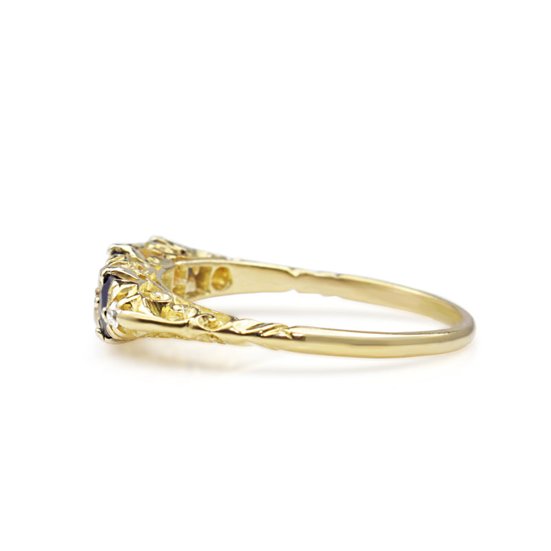 18ct Yellow Gold Antique Sapphire and Diamond Ring