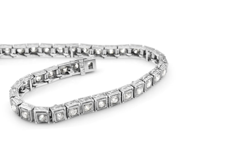 Platinum and 18ct White Gold Art Deco Diamond Tennis Bracelet