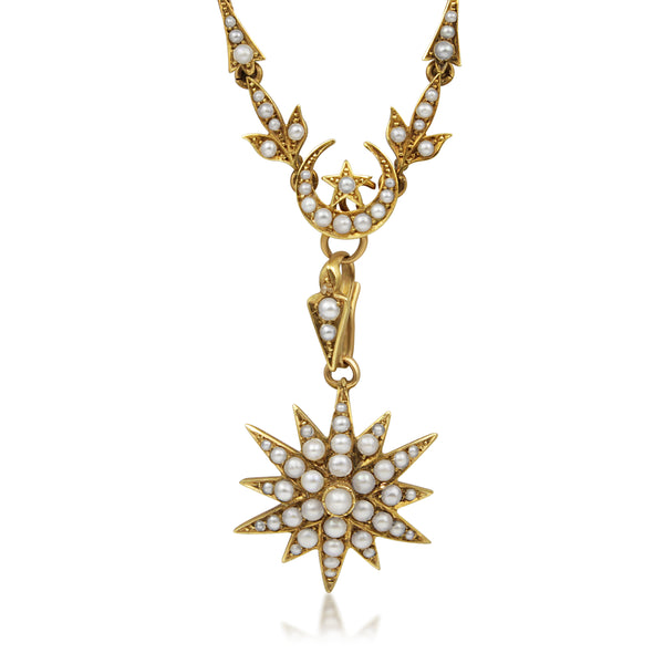 15ct Yellow Gold Victorian Pearl Starburst Necklace