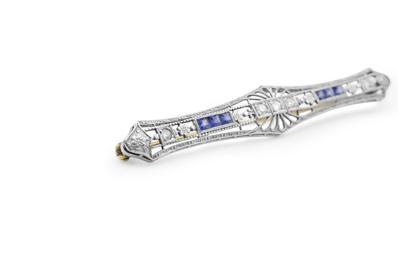 14ct Yellow and White Gold Antique Sapphire and Diamond Brooch