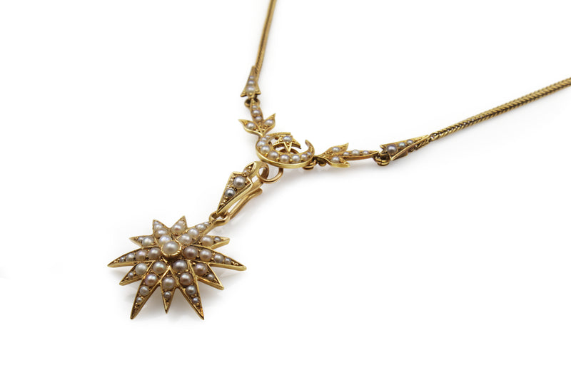 15ct Yellow Gold Victorian Pearl Starburst Necklace