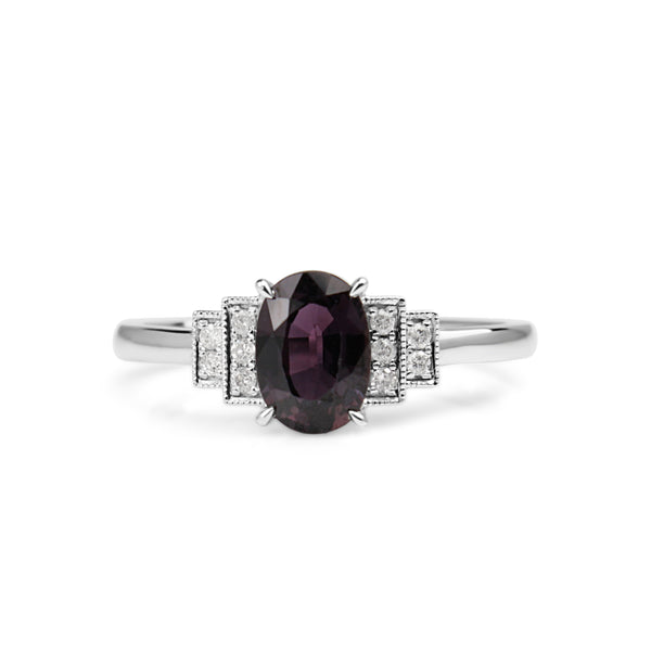 18ct White Gold Pink / Purple Sapphire and Diamond Ring