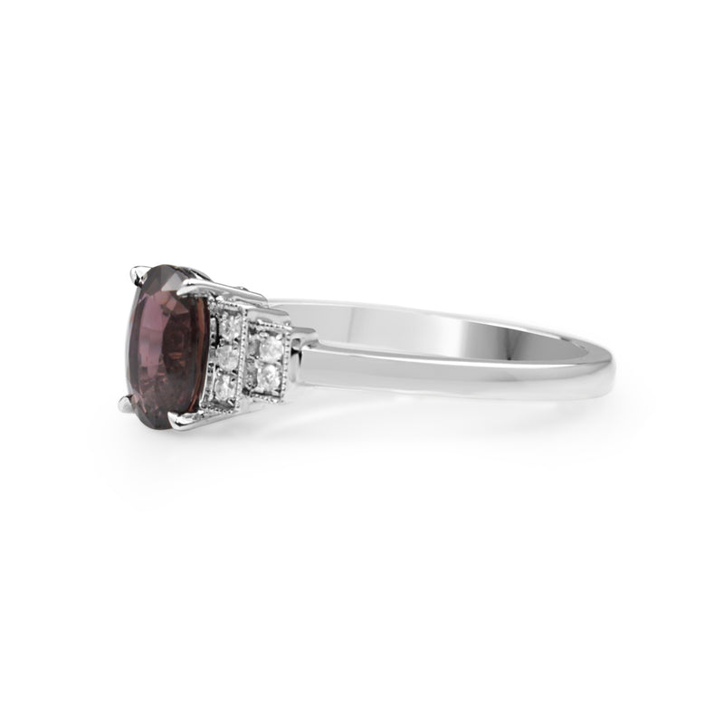 18ct White Gold Pink / Purple Sapphire and Diamond Ring