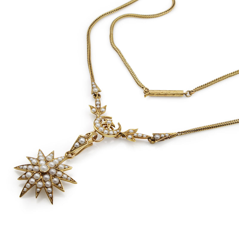 15ct Yellow Gold Victorian Pearl Starburst Necklace