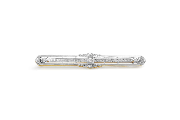 Platinum and 14ct Yellow Gold Filigree Diamond Brooch