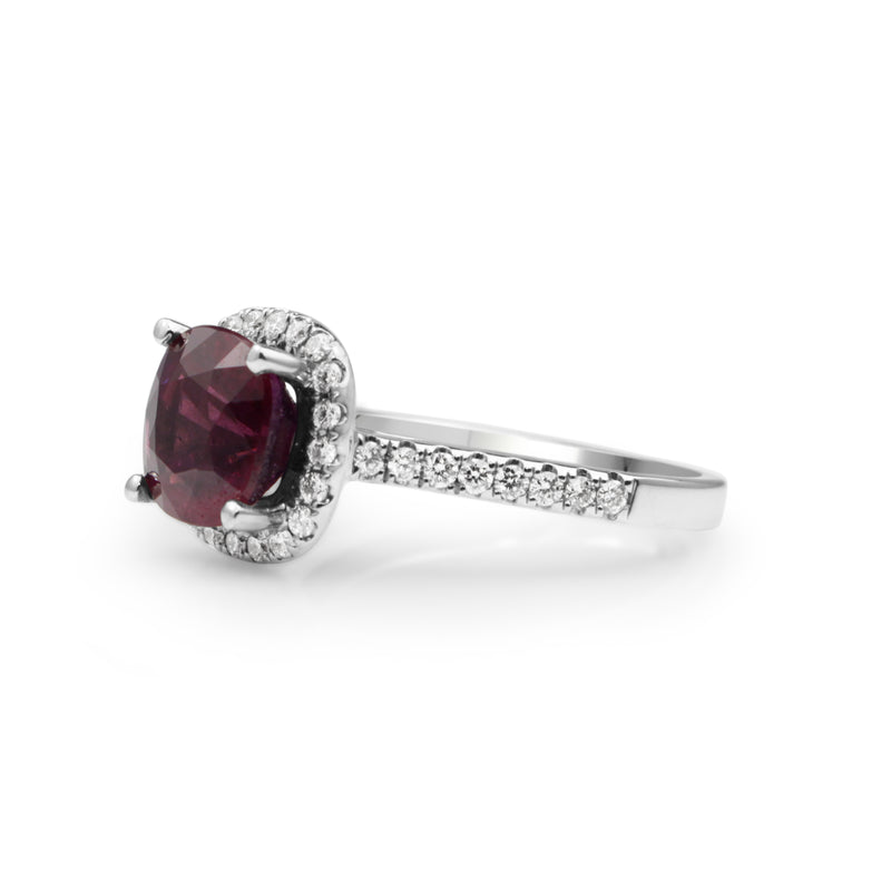 18ct White Gold Pink Sapphire and Diamond Halo Ring
