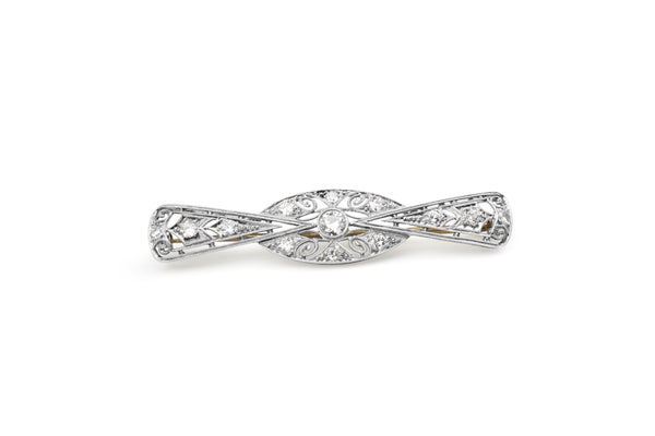 Platinum and 14ct Yellow Gold Deco Diamond Bow Brooch