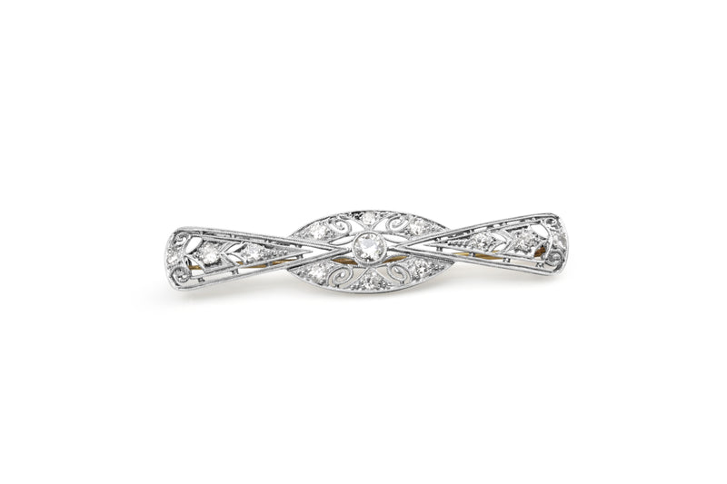 Platinum and 14ct Yellow Gold Deco Diamond Bow Brooch