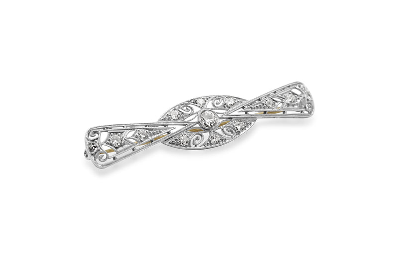 Platinum and 14ct Yellow Gold Deco Diamond Bow Brooch