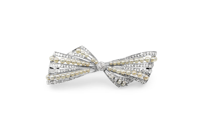 Platinum and 14ct Yellow Gold Antique Pearl and Diamond Brooch